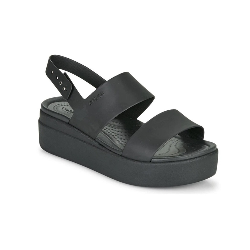 NEW CROCS BROOKLYN BLACK LOW WEDGE SANDALS WOMEN'S SIZE 8